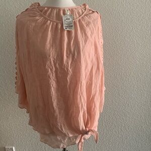 Pink Ruffled Tie Front Blouse
